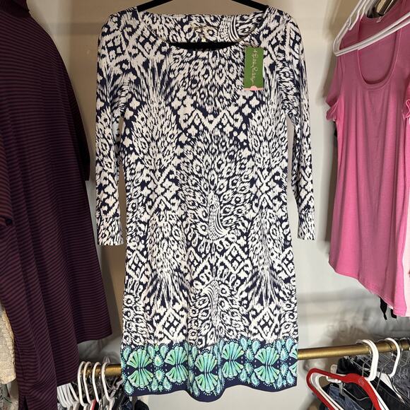 Lilly Pulitzer Hollee Dress Bright Navy Pineapple Coastal Pima Cotton Size S NWT - Picture 4 of 11